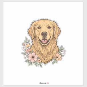 Gouden Retriever Bloemige Vintage Gravure Ontwerp_ Sticker