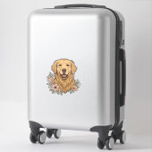 Gouden Retriever Bloemige Vintage Gravure Ontwerp_ Sticker (Koffer)