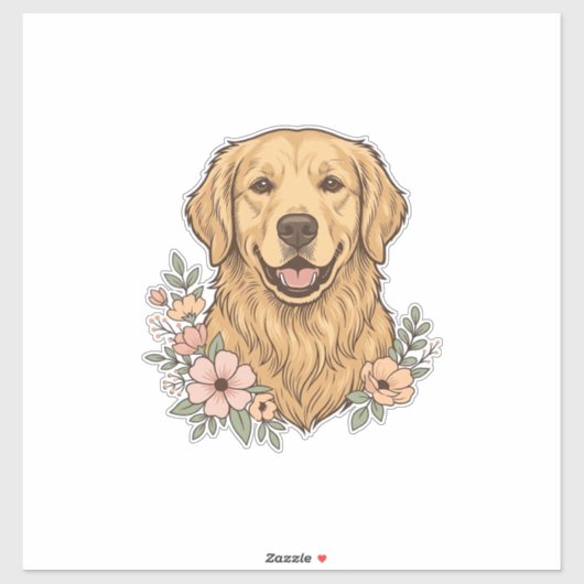 Gouden Retriever Bloemige Vintage Gravure Ontwerp_ Sticker (Vel)