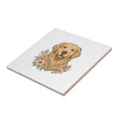 Gouden Retriever Bloemige Vintage Gravure Ontwerp_ Tegeltje (Zijkant)