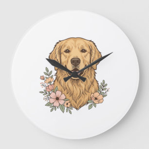 Gouden Retriever Bloemrijke Vintage Graveerstijl O Grote Klok
