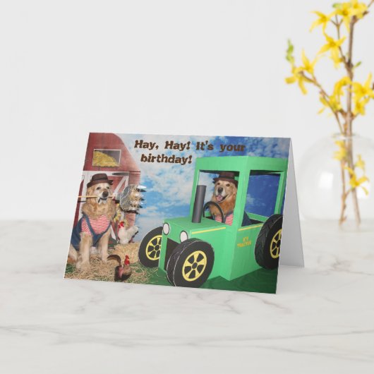 Gouden Retriever Boerderij Verjaardag Kaart (Gele Bloem)