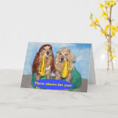 Gouden Retriever Cheerleaders Gefeliciteerd Kaart (Gele Bloem)