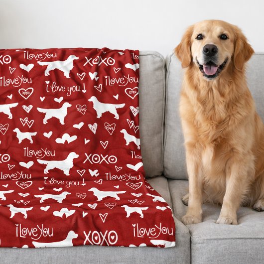 Gouden Retriever Dek met Hart Doodles  Fleece Deken