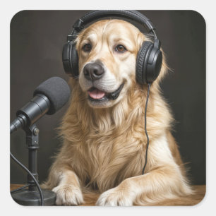 Gouden Retriever die een Podcast presenteert Vierkante Sticker