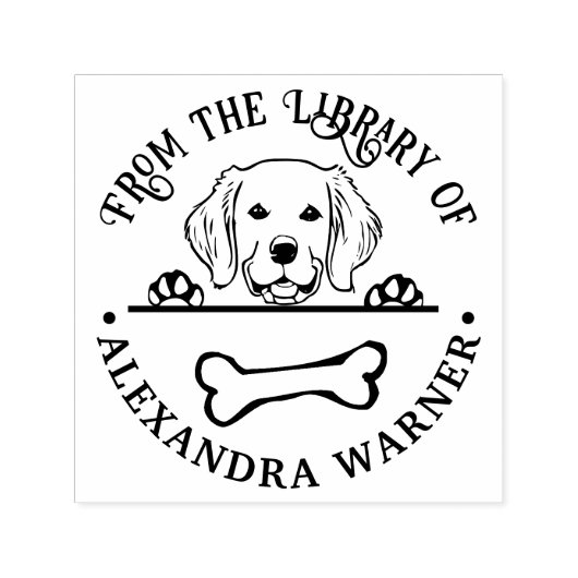 Gouden Retriever die naar Bot Namen van Bibliothee Zelfinktende Stempel (Design)