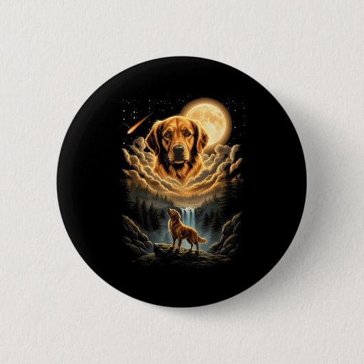 Gouden retriever die naar de maan huilt, grappige ronde button 5,7 cm (Voorkant)