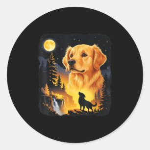 Gouden retriever die naar de maan jankt vintage gr ronde sticker