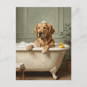 Gouden Retriever die ontspant in bubbelbad is grap Briefkaart