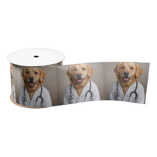 Gouden Retriever Dokter Met een Stethoscoop Satijnen Lint