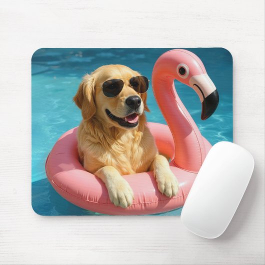 Gouden Retriever Drijft Met Flamingo Muismat (Met muis)