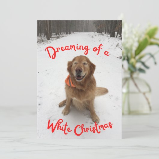 Gouden Retriever dromen van witte kerst Feestdagenkaart (Staand voorkant)