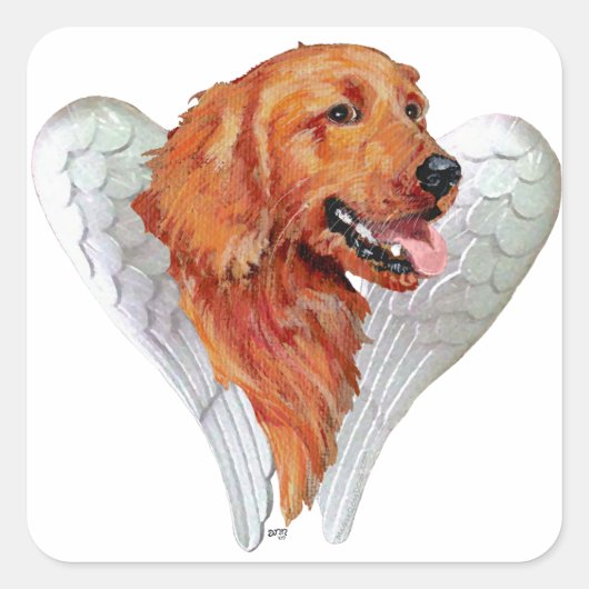 Gouden Retriever Engel Vierkante Sticker (Voorkant)