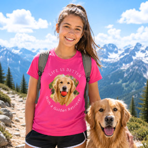 Gouden Retriever Foto Leven is beter meisje roze T-shirt