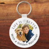 Gouden Retriever Foto Leven Is Beter Sleutelhanger (Voorkant)