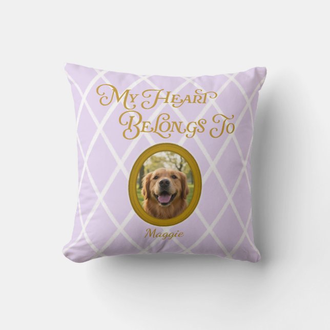 Gouden Retriever Fotokussen Aangepaste Naam Lavend Kussen (Voorkant)