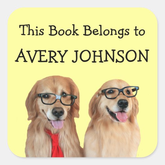 Gouden Retriever Gepersonaliseerde Boekenplaat Vierkante Sticker (Voorkant)