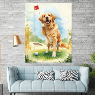 Gouden Retriever Golf Waterverf Poster