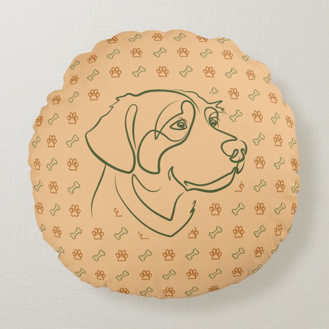 Gouden Retriever Gouden Patroon Rond Kussen (Voorkant)