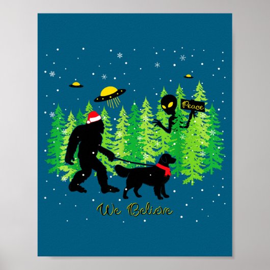 Gouden Retriever Grappige Bigfoot Kerstmis Alien U Poster (Voorkant)