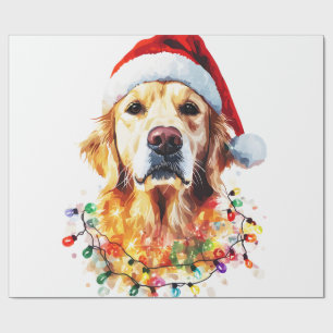 Gouden Retriever Grappige hond Kerstman Hoed licht Cadeaupapier