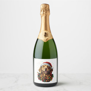 Gouden Retriever Grappige hond Kerstman Hoed licht Sparkling Wijnetiket