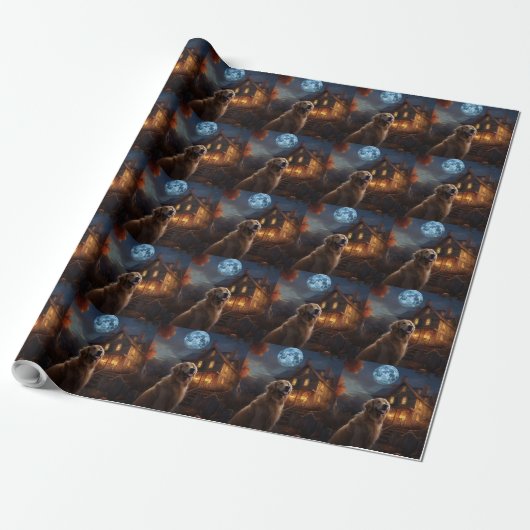 Gouden Retriever Halloween Eng Cadeaupapier (Uitgerold)