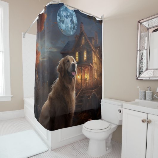 Gouden Retriever Halloween Eng Douchegordijn (In situ)