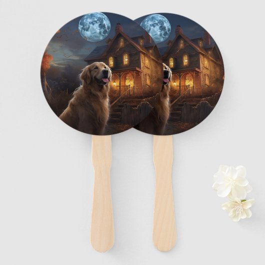 Gouden Retriever Halloween Eng Handwaaier (Voorkant en achterkant)