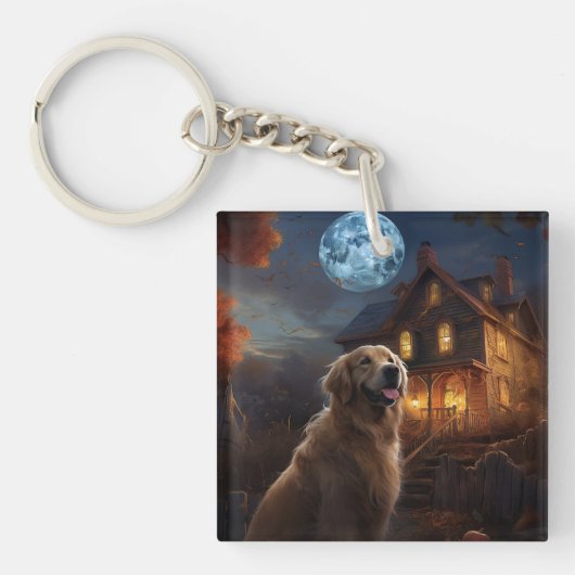 Gouden Retriever Halloween Eng Sleutelhanger (Voorkant)