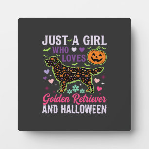Gouden Retriever Halloween Meisje Pompoen Hond Ont Fotoplaat