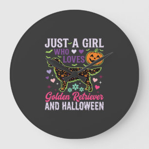 Gouden Retriever Halloween Meisje Pompoen Hond Ont Grote Klok