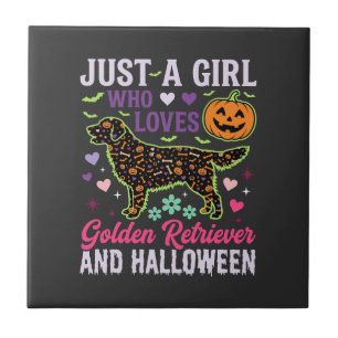 Gouden Retriever Halloween Meisje Pompoen Hond Ont Tegeltje