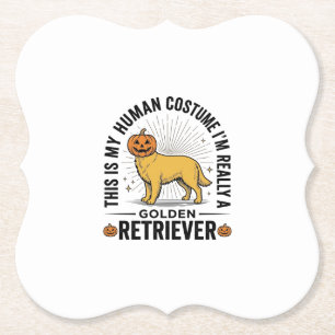Gouden Retriever Halloween Pompoen Kostuum Ontwerp Kartonnen Onderzetters