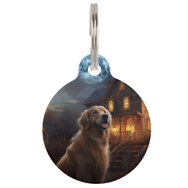 Gouden Retriever Halloween Verschrikkelijk Huisdierpenning (Voorkant)
