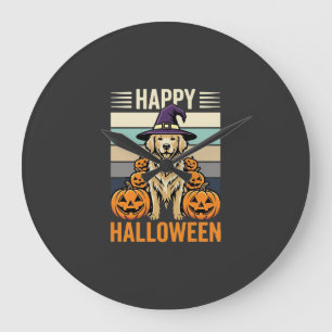 Gouden Retriever Halloween Vintage Pompoen Design Grote Klok