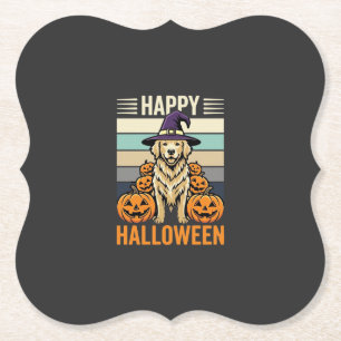 Gouden Retriever Halloween Vintage Pompoen Design Kartonnen Onderzetters