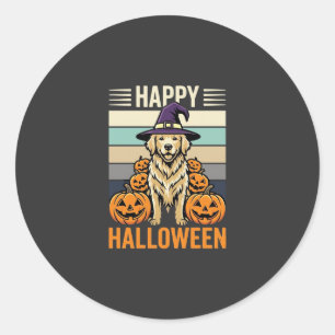 Gouden Retriever Halloween Vintage Pompoen Design Ronde Sticker