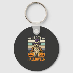 Gouden Retriever Halloween Vintage Pompoen Ontwerp Sleutelhanger