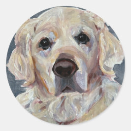 Gouden Retriever Handgeschilderd op Canvas Ronde Sticker