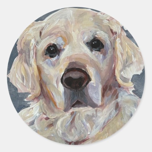 Gouden Retriever Handgeschilderd op Canvas Ronde Sticker (Voorkant)