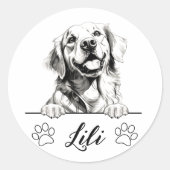 Gouden Retriever Handtekening Gepersonaliseerd Ronde Sticker (Voorkant)