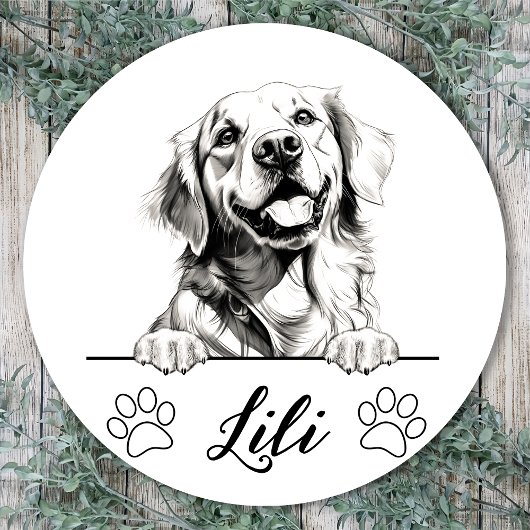Gouden Retriever Handtekening Gepersonaliseerd Ronde Sticker