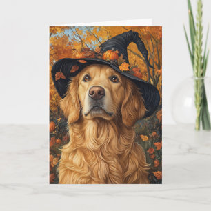 Gouden Retriever Heks Halloween Feestdagen Kaart