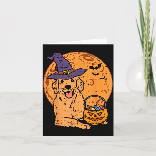 Gouden Retriever Heks Maan Jack O Lantern Kaart (Voorkant)