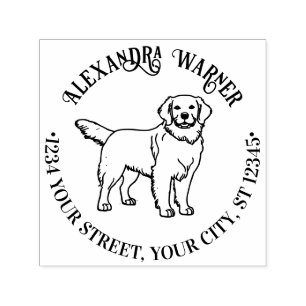 Gouden Retriever Hond #2 Naam Retouradres Zelfinktende Stempel