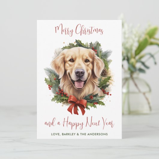 Gouden Retriever Hond Aangepaste Vrolijke Kerstmis Feestdagenkaart (Staand voorkant)