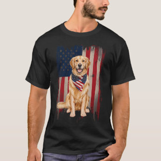 Gouden Retriever Hond Amerikaanse Vlag Patriottisc T-shirt