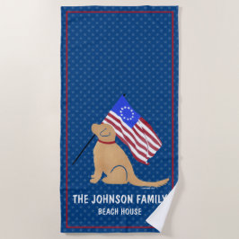 Gouden Retriever Hond Amerikaanse Vlag Strandhandd Strandlaken