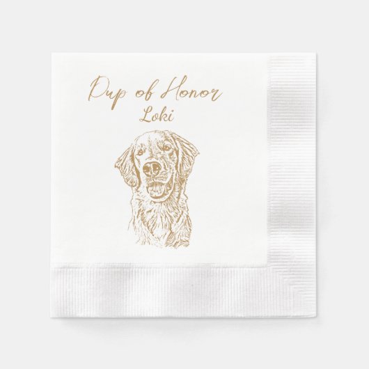 Gouden Retriever Hond Custom Hand Tekening Bruilof Servet (Voorkant)